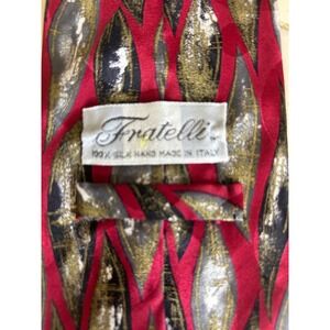 Fratelli Silk Hand Made Tie‎ Italy Red Black Gray Gold Abstract Pattern Mens